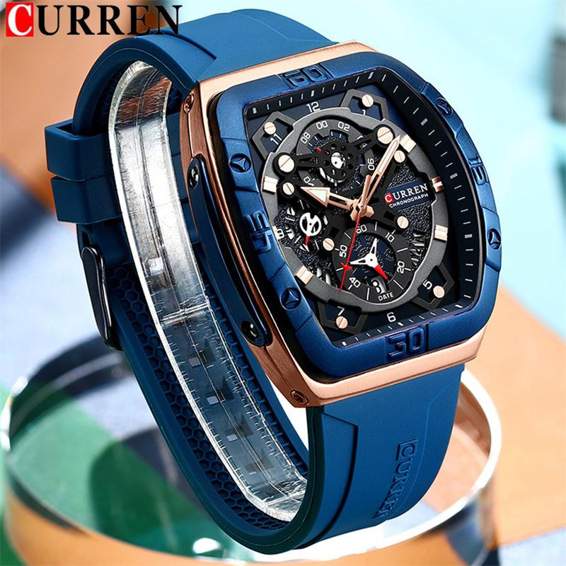 CURREN Man WristWatch Waterproof Chronograph Date Men Watch Military Top Brand Luxury Silicone Original Sport Male Clock 8443