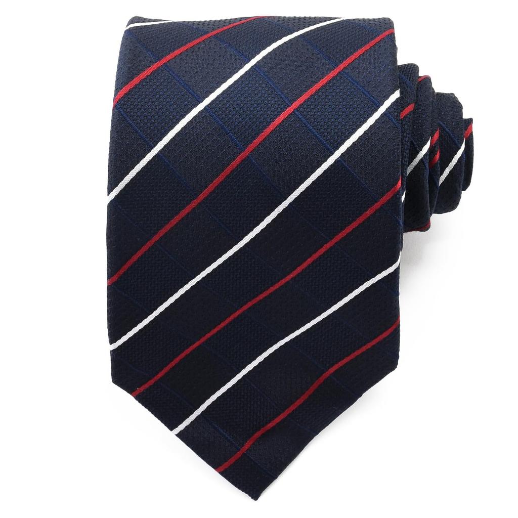 Michiko London Brand Silk Jacquard Weave with Plaid and Embroidery D Necktie, 100% (D Pattern Navy)