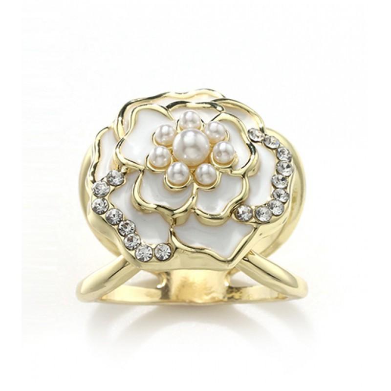 Silk Scarf Buckle Peony Flower Drip Oil Pearl Multi Functional Clothing Corner Ring золотой