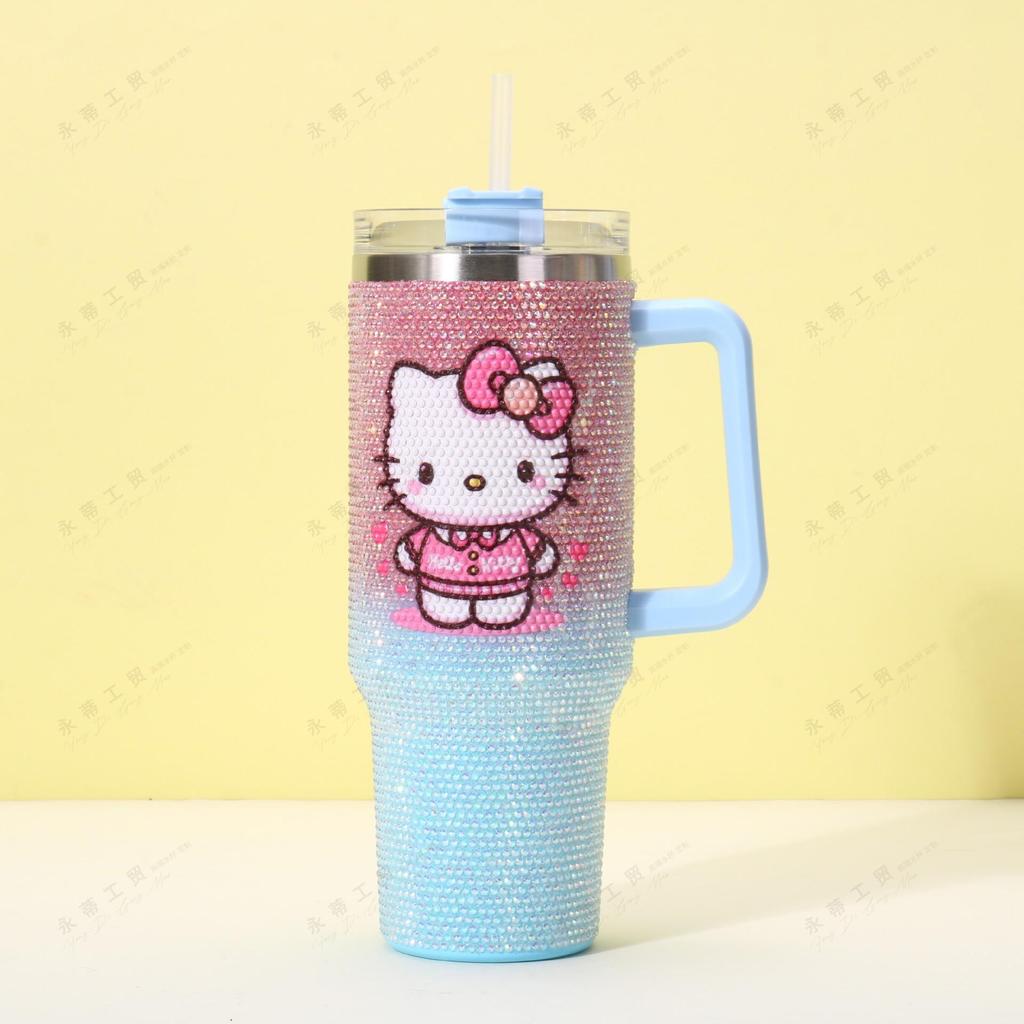 Rhinestone 40oz Stainless Steel Insulated Car Cup with Handle