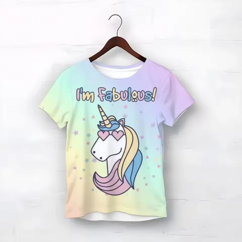 Cute Short Sleeved Shirt Cartoon Print Girls Children Soft Comfortable T-Shirts Girls