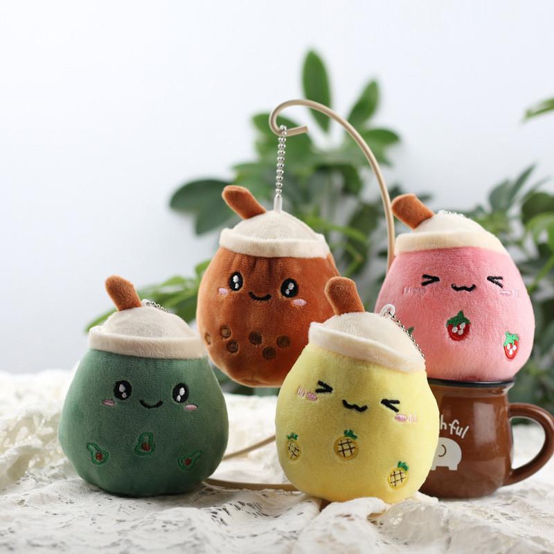 Adorable Plush Apple Fruit Milk Tea Cup Keychain Soft Short Plush Toy Gift