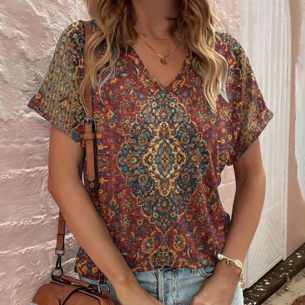 3D Print Women's V-Neck Short Sleeve T Shirt Y2K Casual Tees Harajuku Tops Female Clothing