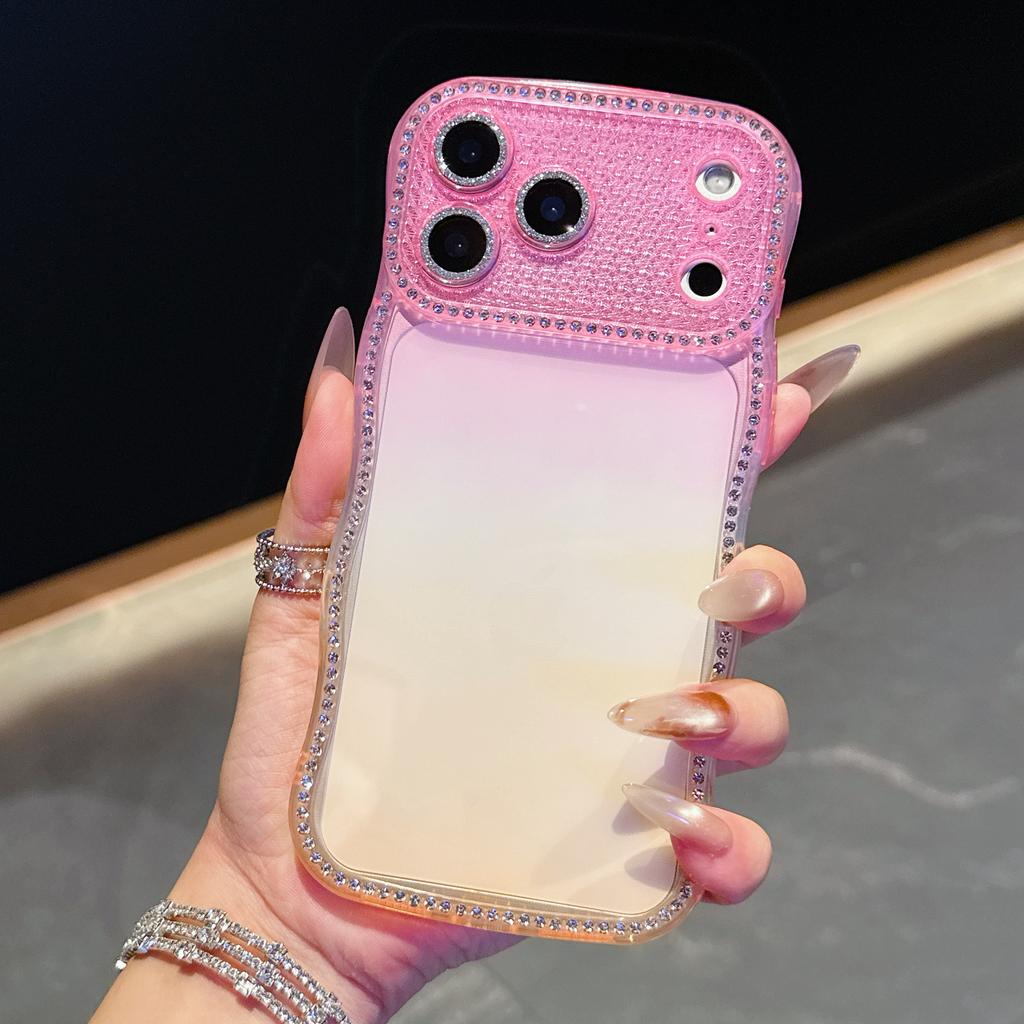 For iPhone 17 Pro Max Case Rhinestone Decor Wave Frame Gradient Design TPU Phone Cover