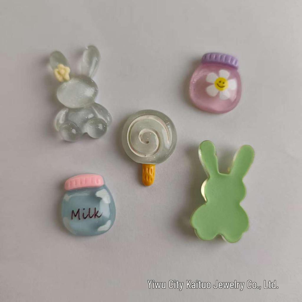 Translucent Rabbit Lollipop Resin Accessories: DIY Cream Glue Pendant, Hair Clip, Hair Tie, Refrigerator Magnet, Phone Case Decor.