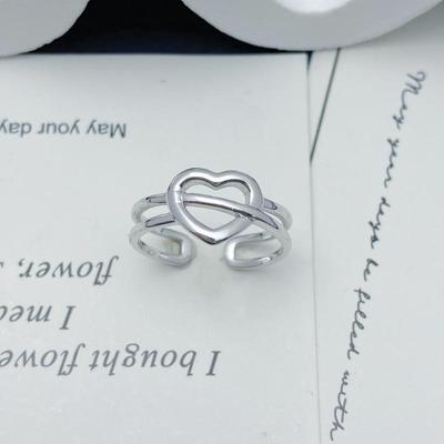 S925 Sterling Silver Versatile Heart Ring - Korean INS Style, Hollow Design, Light Luxury, Adjustable