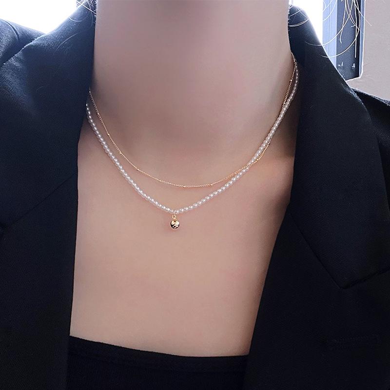 Shijia Pearl Necklace Female Clavicle Chain Beaded Double Neck Chain Design Sense Necklace Wholesale
