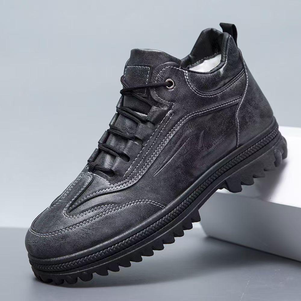 

Мужские теплые высокие хлопковые туфли с бархатной подкладкой – модная, мягкая подошва, универсальная зимняя повседневная кожаная обувь 43