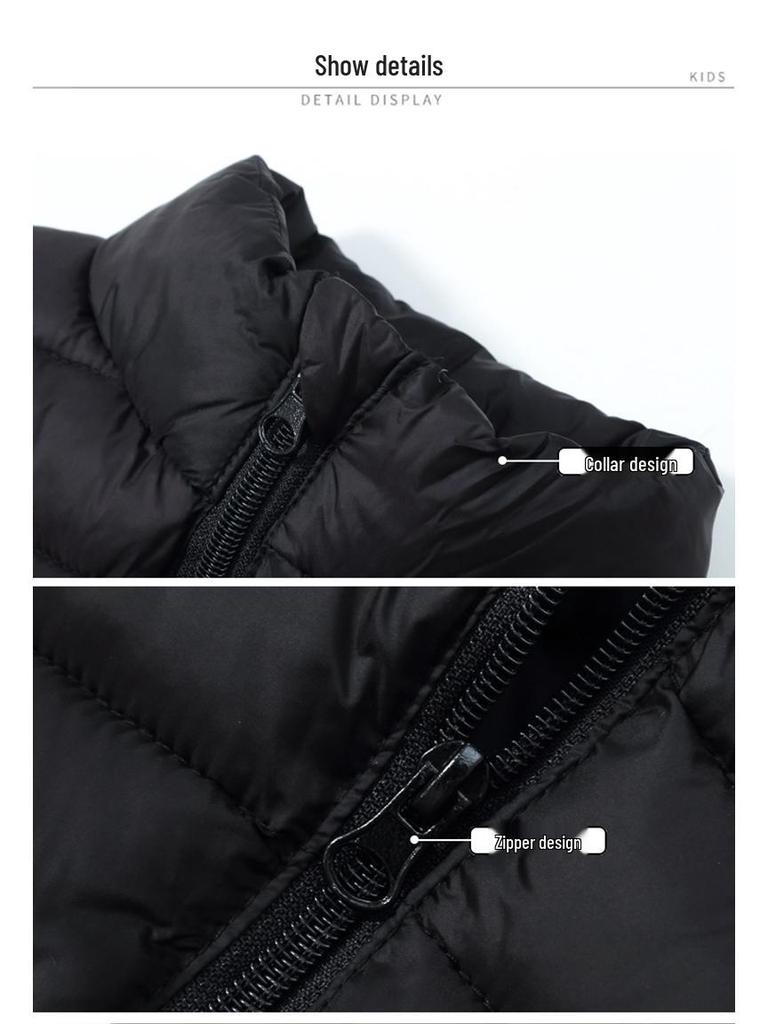 Children's Korean Style Lightweight Down Cotton Vest, 2025 Autumn/Winter Stand-up Collar Warm Gilet for Boys and Girls