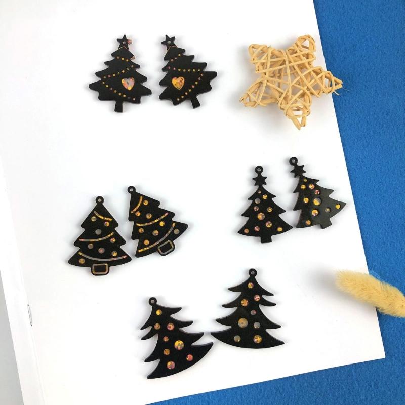 9 Pcs Diy Christmas Tree Assembled Earrings Mold Crystal Epoxy Diy Decorative Pendants Jewelry Resin Mold for Crafts