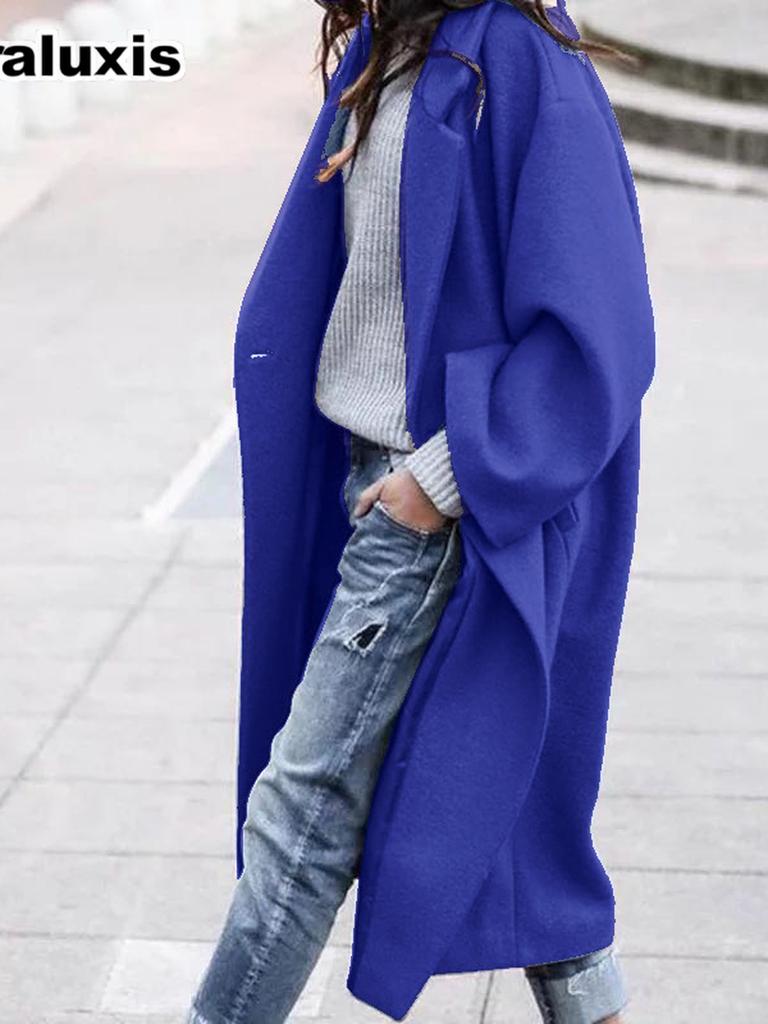 New Autumn/Winter Women's Casual Long Length Solid Color Warm Wool Coat