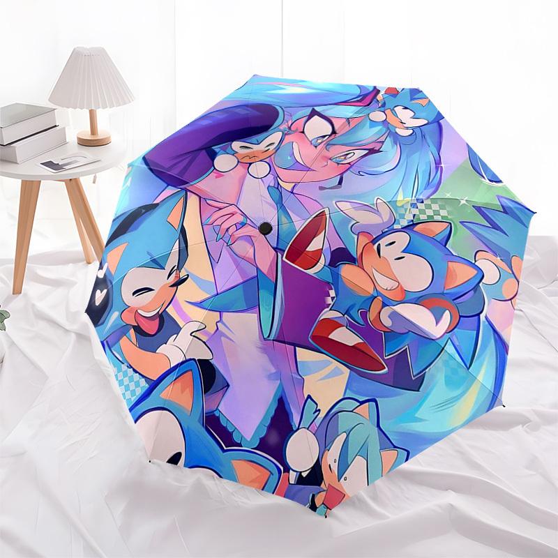 

1pc Sonic the Hedgehog Automatic Opening Folding Umbrella with 8-Bone Iron Frame Portable for Outdoor Use, Travel, Daily Life, and Gifts for Fans.R024