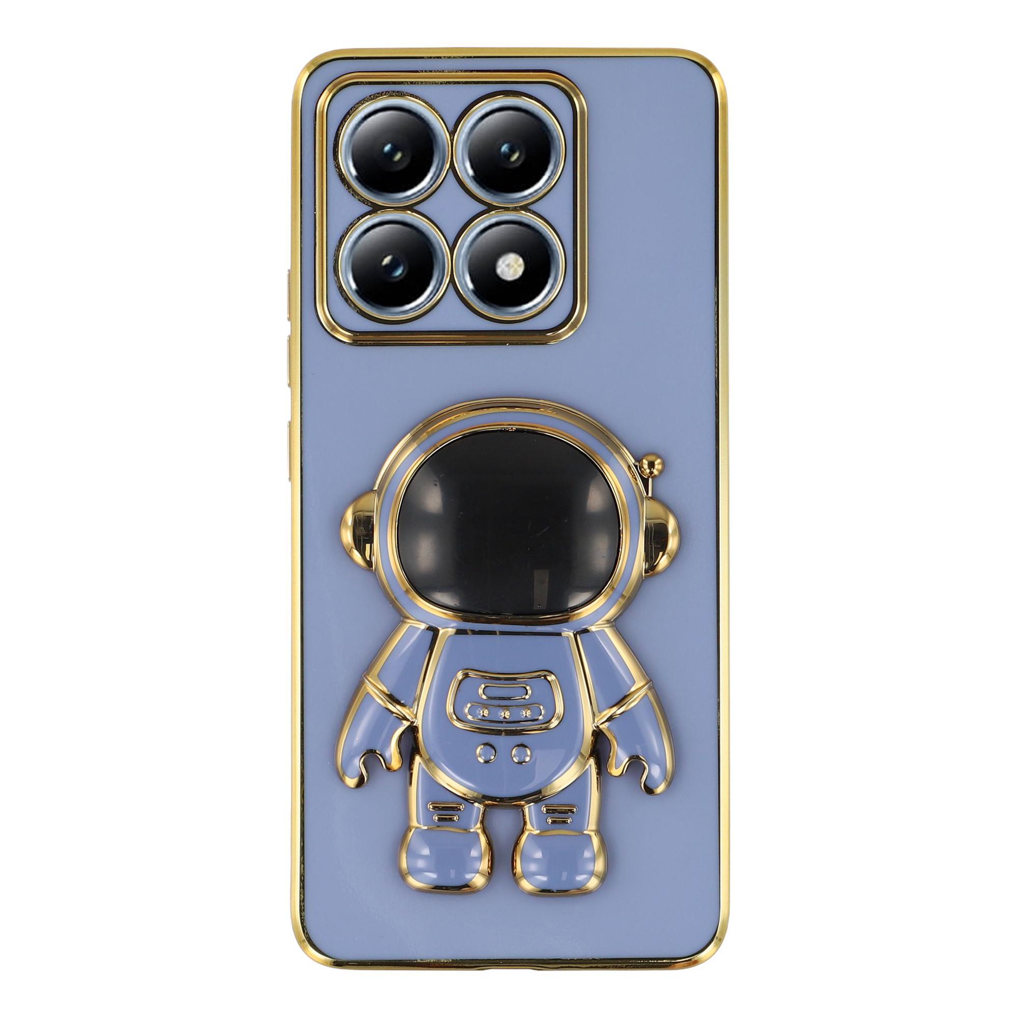 

For Xiaomi 14T Case Electroplating Soft TPU Phone Cover with Astronaut Hidden Kickstand Blue