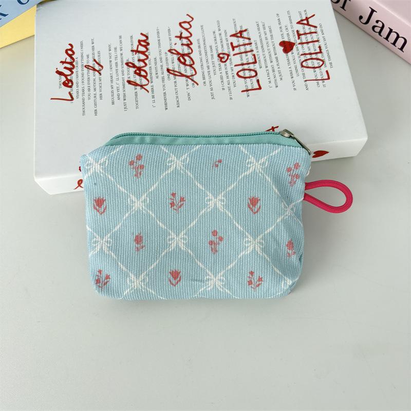 New Corduroy Floral Coin Wallet Women Portable Lipstick Makeup Bag Children's Cute Coin Purse Small Wallet Large Capacity ID Bag
