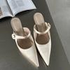 Fashion Hot Selling 2025 Satin Button Pointed Toe Pumps Women Slipper Fashion Shallow Thin High Heels Mule Ladies Shoes Zapatos De Mujer