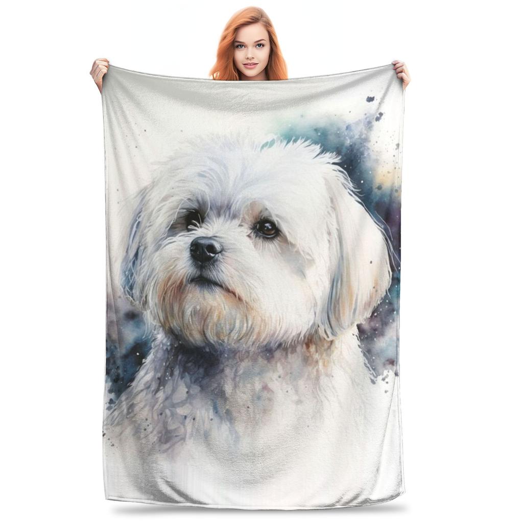 Maltese Dog Art Blankets Portable Flannel Sofa Throw Blanket for Home Bedroom Office Throws Bedspread Quilt