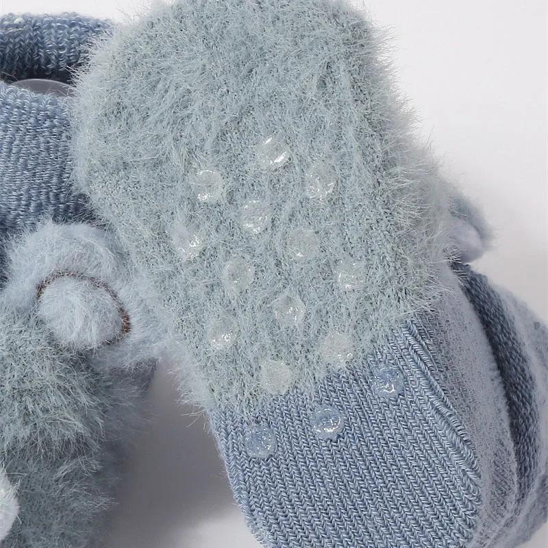 Newborn Baby Winter Thick Plush Warm Sock Cute Bear Ear Baby Toddler Walking Socks Anti Slip Children Boys Girls Floor Stockings