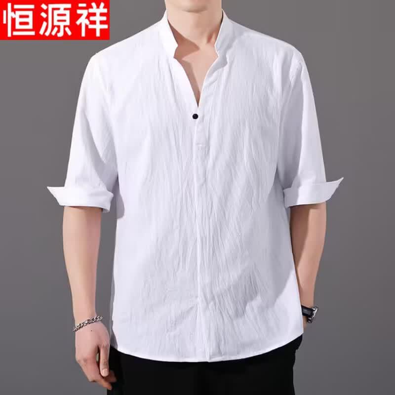 Hengyuanxiang Men s Casual Pure Cotton Half-Sleeve Shirt M