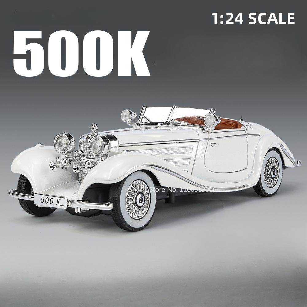 1:24 Scale 500K E-TYPE Model Car Toy Rubber Tires Wheel Steering Miniature Vintage Car Light Music Vehicle Kids Festival Gifts