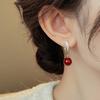 New Design Wine Red Pearl Pendant Metal Inlaid Zircon Hanging Earrings For Women's Light Luxury Jewelry Trendy Accessories