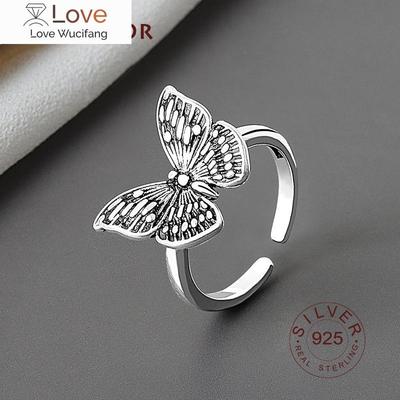 Real 925 Sterling Silver Geometric Butterfly Shape Adjustable Ring Minimalist Fine Jewelry For Women Party Gift