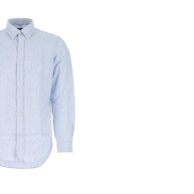 Polo Ralph Lauren Ss23 Logo Embroidered Striped Button-Down Long Sleeve Shirt Men shirts Blue 710740807001