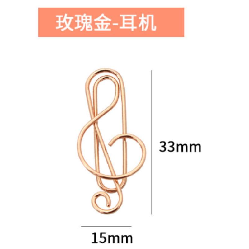 10pcs Music note-shaped paper clips, rose gold paper clips, decorative bookmarks, office stationery, cute clips.