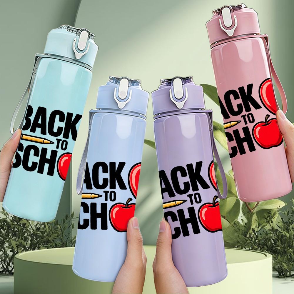 1PC Back To School Apple Book Theme 750ml Color Plastic Sports Water Bottle Leakproof Flip Straw Lid Suitable for Sports Office Home Use