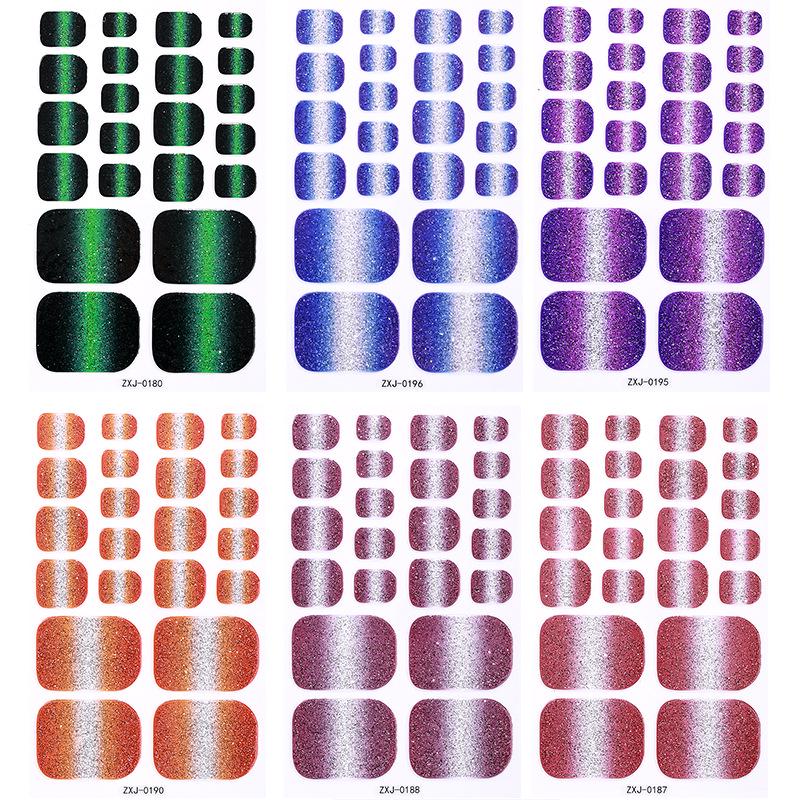 Adesivos de Unha do Pé Impermeáveis com Glitter Degradê – Nail Art Extra Brilhante para o Verão