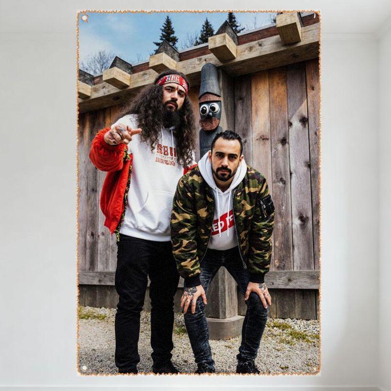 

DORA Tin Sign Two Men with Tattoos Totem Wooden Structure Metal Tin Sign Vintage Home Bar Pub Wall Decor Metal Poster x Inch 20x30cm（7.8x11.8inch）