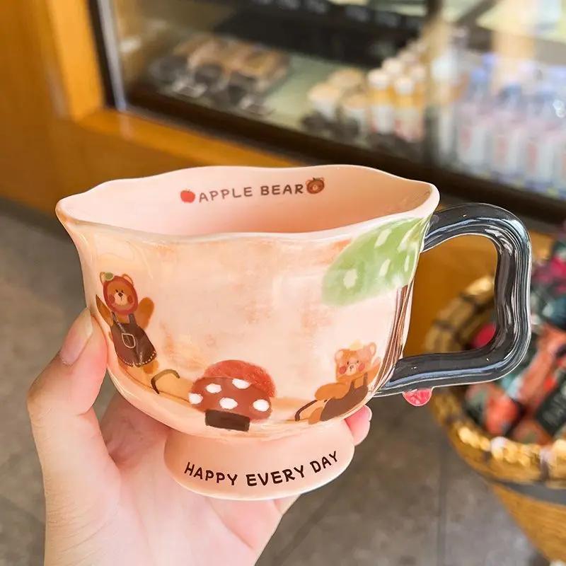 Hand Pinched Irregular Cartoon Ceramic Mugs Retro Coffee Cups Household Office Cute Breakfast Comfortable Handle Souvenir Gifts