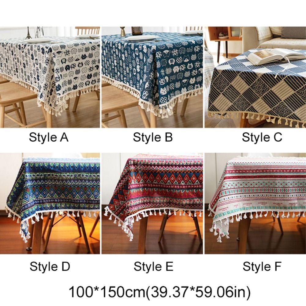 Nordic Style Bohemian Tablecloth with Tassel Table Cover Practical Ethnic Tablecloth  Living Room
