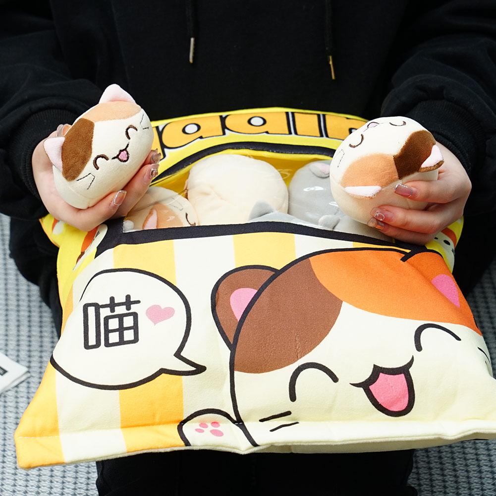 Cute Cat Snack Pillow Pudding Decorative Stuffed Dolls With Cat Pudding Kawaii Toy Plush Throw Pillow Gifts for Kids Girls