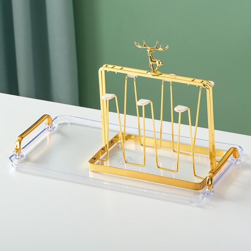 European Style Tea Tray Set with Plastic Handle and Cup Rack