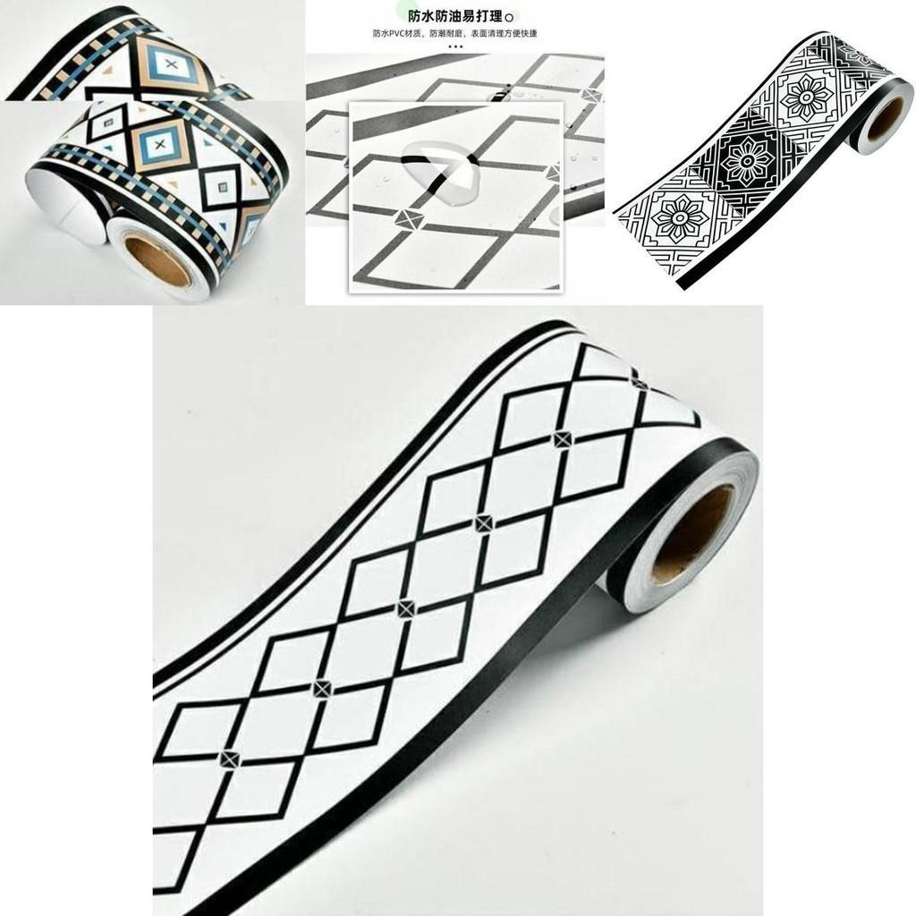 Durable Pvc Self-adhesive Wall Border Sticker Waterproof Vinyl Wallpaper Blackwhite 5/10m
