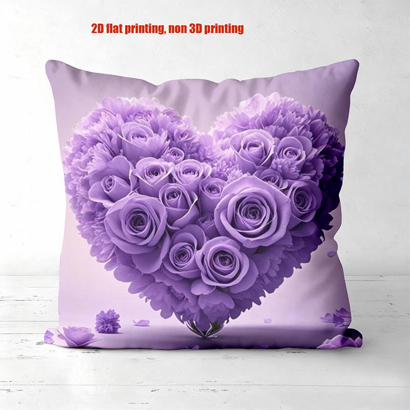 Purple Rose Heart Patterned Cushions 2D Flat Printed Polyester pillowcase, sofa decorative cushion cov Headboard Pillow