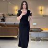 2024 Summer European & American Women's Solid Color Off-Shoulder A-Line Dress with Round Neck