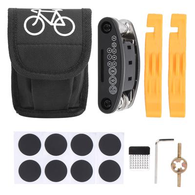 Fahrrad 16 in 1 Multifunktionales Reifenreparaturwerkzeug-Set Fahrrad Flickzeug mit Tasche