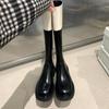 Su Yinyin Style Colorblock Round Toe Thick Sole Back Zipper Women's Riding Boots