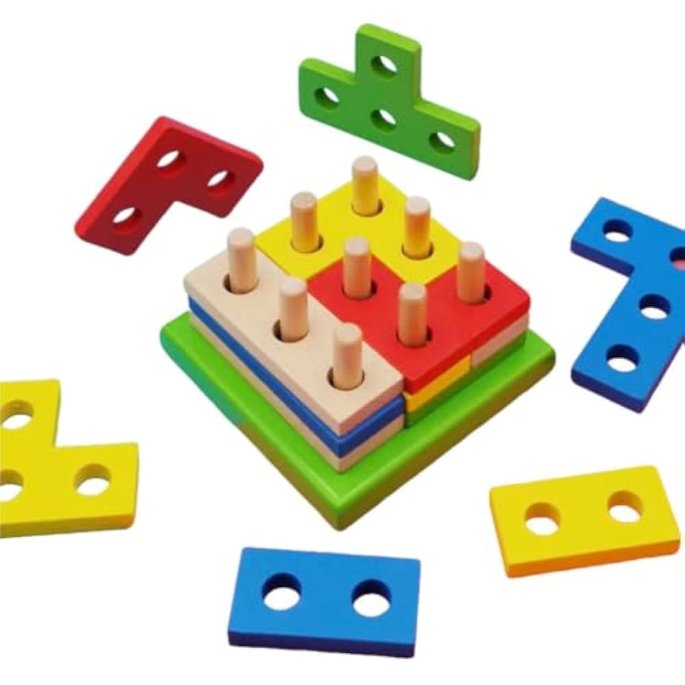 Lstymy Montessori Wooden Tetris Shape Sorter Building Blocks