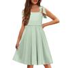 Children's Dress Without Cuffs Pocket Square Collar Casual Style Solid Color Dress