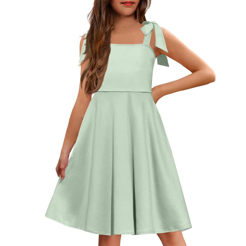 Children's Dress Without Cuffs Pocket Square Collar Casual Style Solid Color Dress