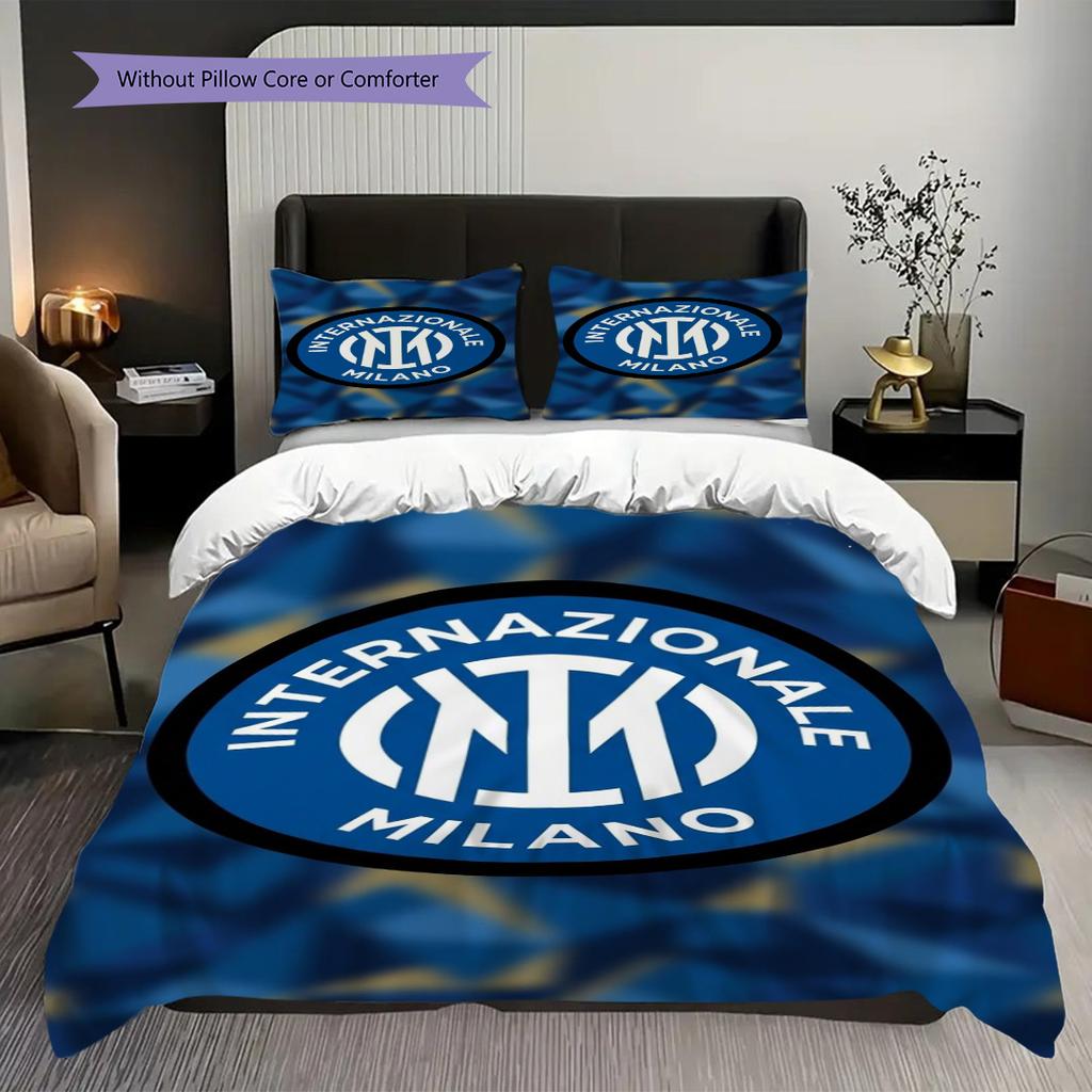Emblema Inter Milan Sfondo Vivace Set da Tre Pezzi (1 * copripiumino + 2 * federa, senza nucleo) Set biancheria da letto regalo di Natale compleanno