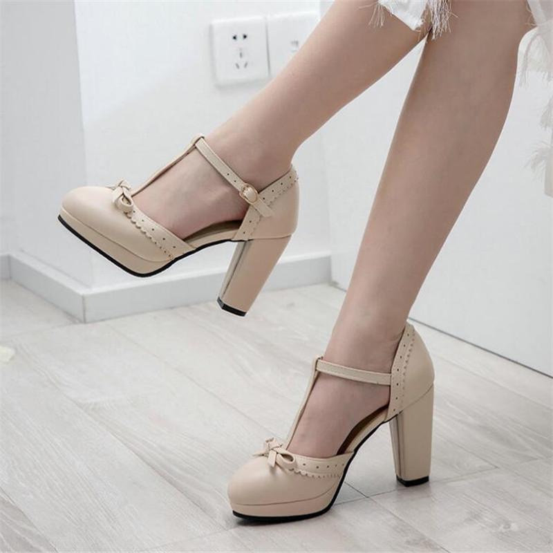 Talla Grande 33-43 Zapatos de Tacón Dulces con Lazo Vintage Gruesos para Mujer Damas Tacones Altos Calzado de Fiesta Boda Baile de Graduación Zapatos de Niña