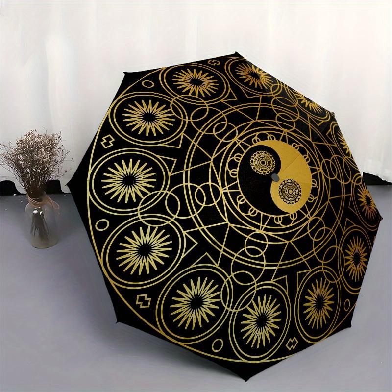Golden Yin Yang Symbo Umbrella, Portable 3-Fold Compact Umbrella,Christmas Gift ES448