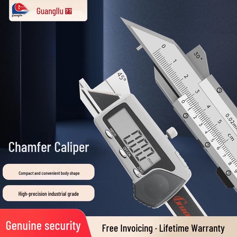 Guanglu Stainless Steel Digital Vernier Chamfer Caliper, 0-10mm, 30°/45°/60° Portable Chamfer Gauge