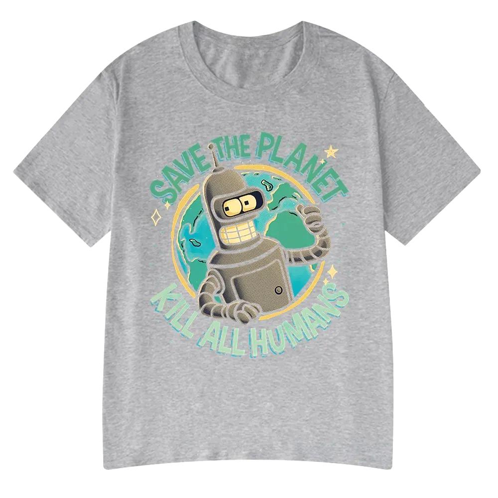 Lustiges Save The Planet Kill All Humans Roboter Grafikdruck T-Shirt Damenmode Sommer Kurzarm T-Shirt Kleidung
