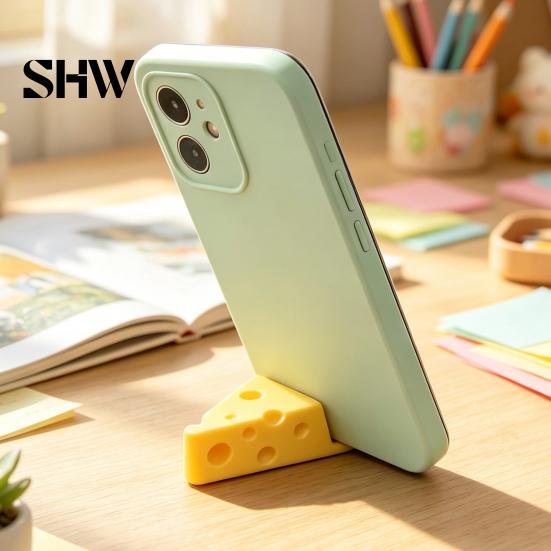 Stable Phone Cradle 3D Printed Cheese Holder, Cute Mini Mount with Hard Material Holder Keychain Ring, Lightweight Portable Desktop Stand for