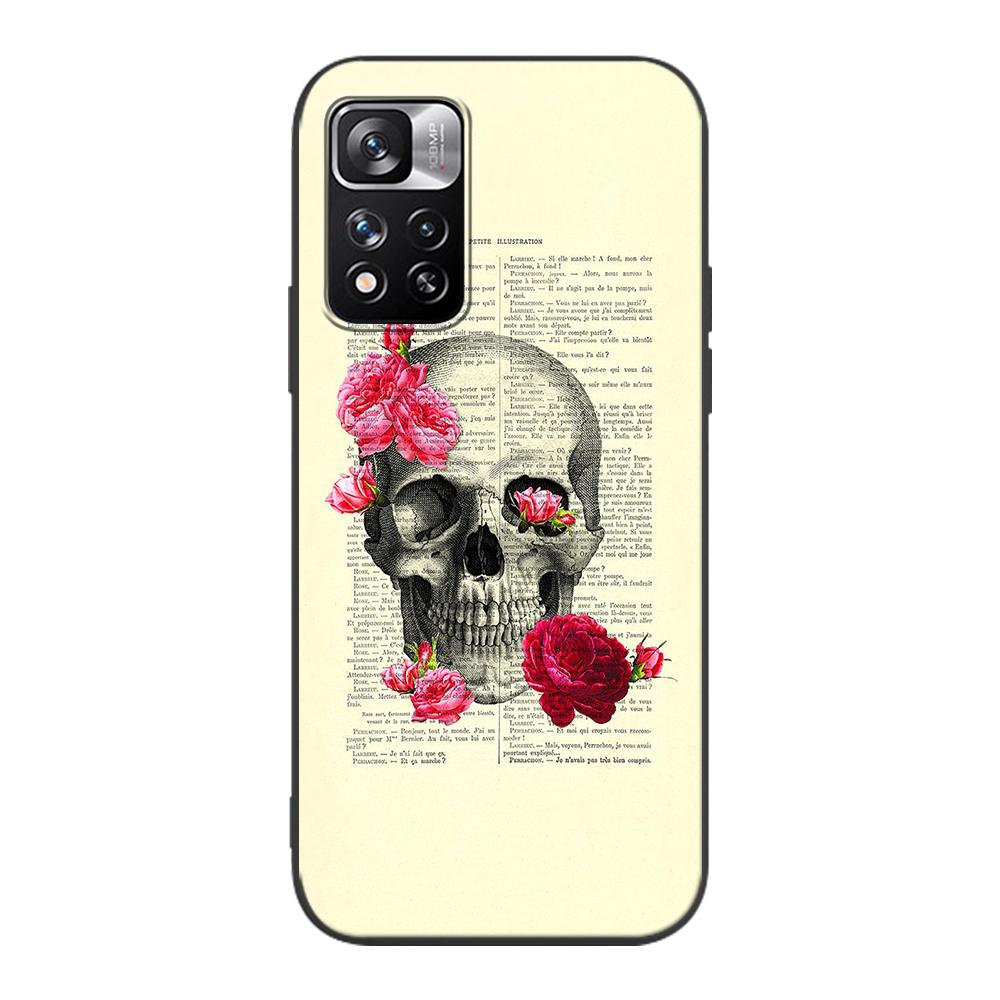 Skull With Roses Case for Xiaomi Redmi Note 9S 9 8 10 11 Pro 9C 9A 7 8T 7A 8A 6A 6 10S Black Soft Silicone Phone Cover Coque