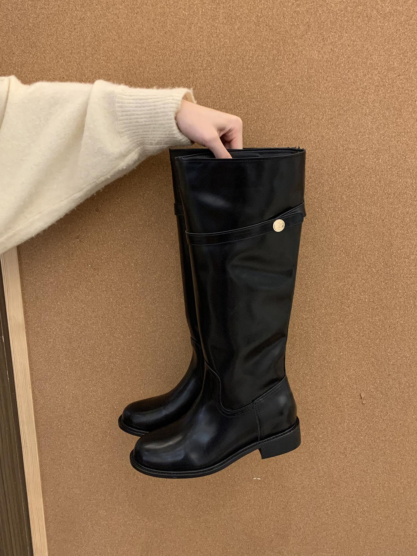 

Ruodan! Small gold coins retro tall tube thick heel thick sole but knee thin boots knight boots women s autumn and winter 40